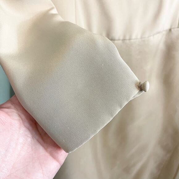 Carolina Herrera Razooks Champagne Lined 100% Silk V Neck Long Sleeve Gown Small - Picture 6 of 16